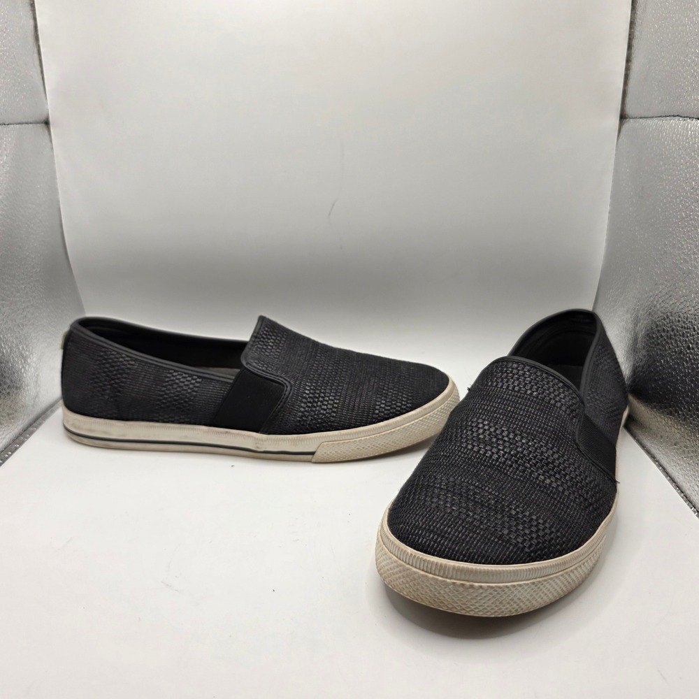 Lauren Ralph Lauren Jinny Black Woven Slip On Sneakers Womens 9B Gold Logo Flat